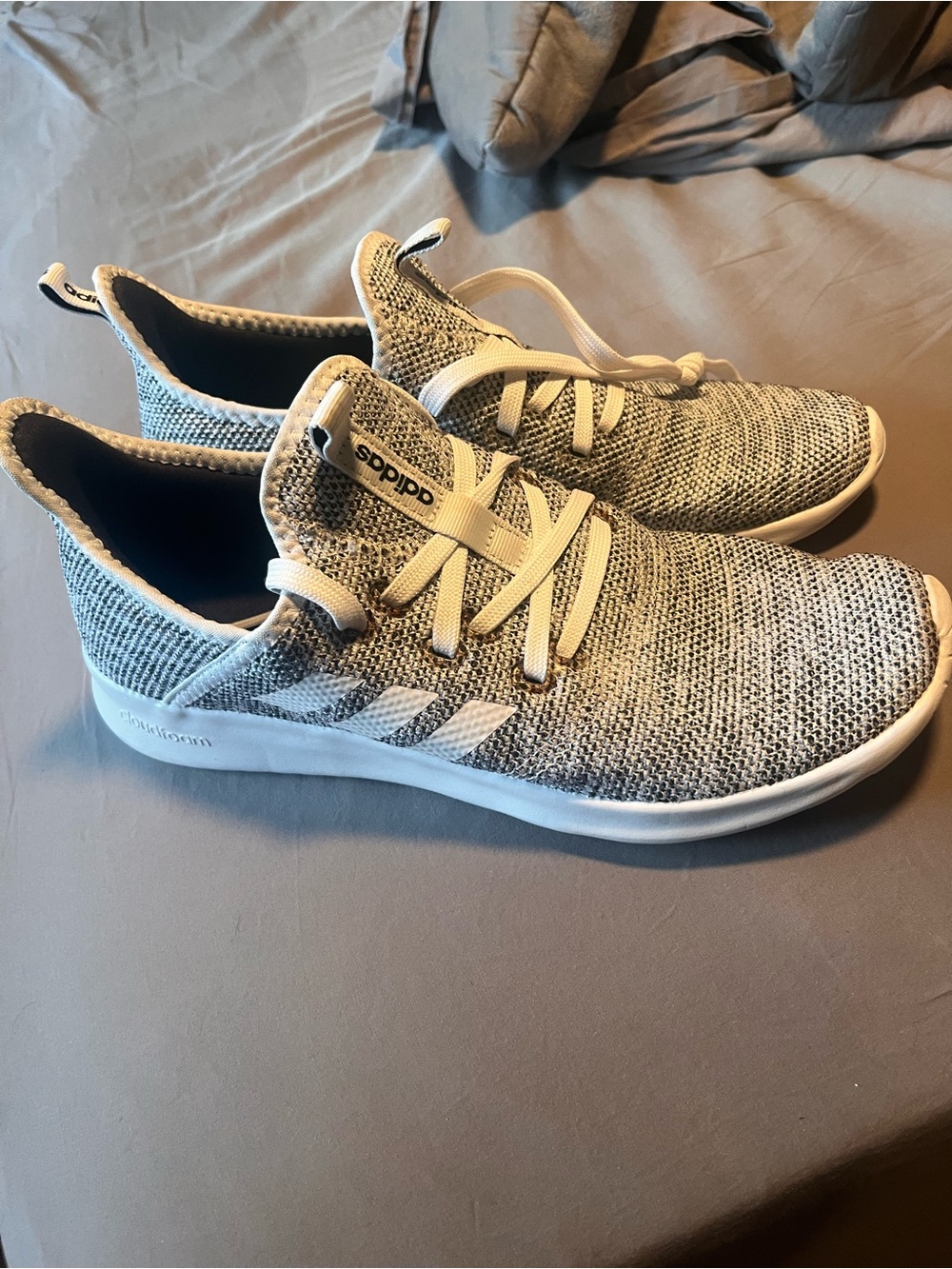 adidas Grey Knit Lace-Up Sneakers with White Accents